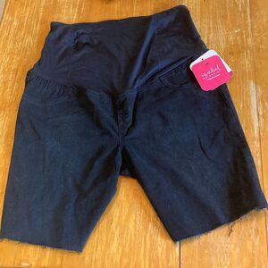 Isabel Maternity Bermuda Crossover Panel Indigo Cut-Off Shorts Size 14